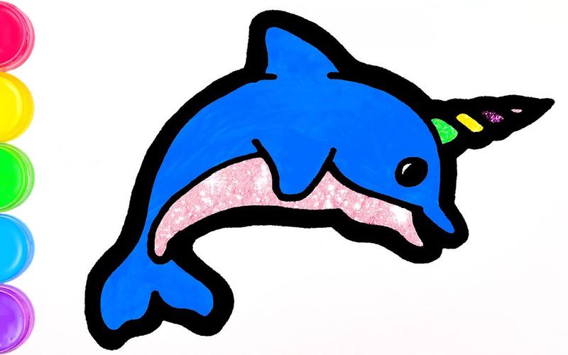 小星星简笔画蓝色独角鲸简笔画萌萌的很可爱