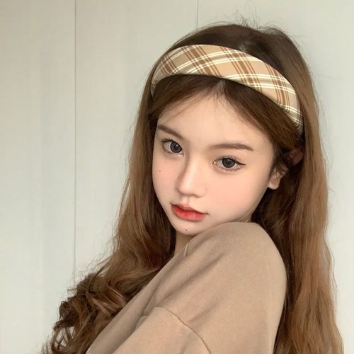 美丽公主 奶咖格子发箍韩国新款小清新海绵发卡女可爱外戴甜美秋季头