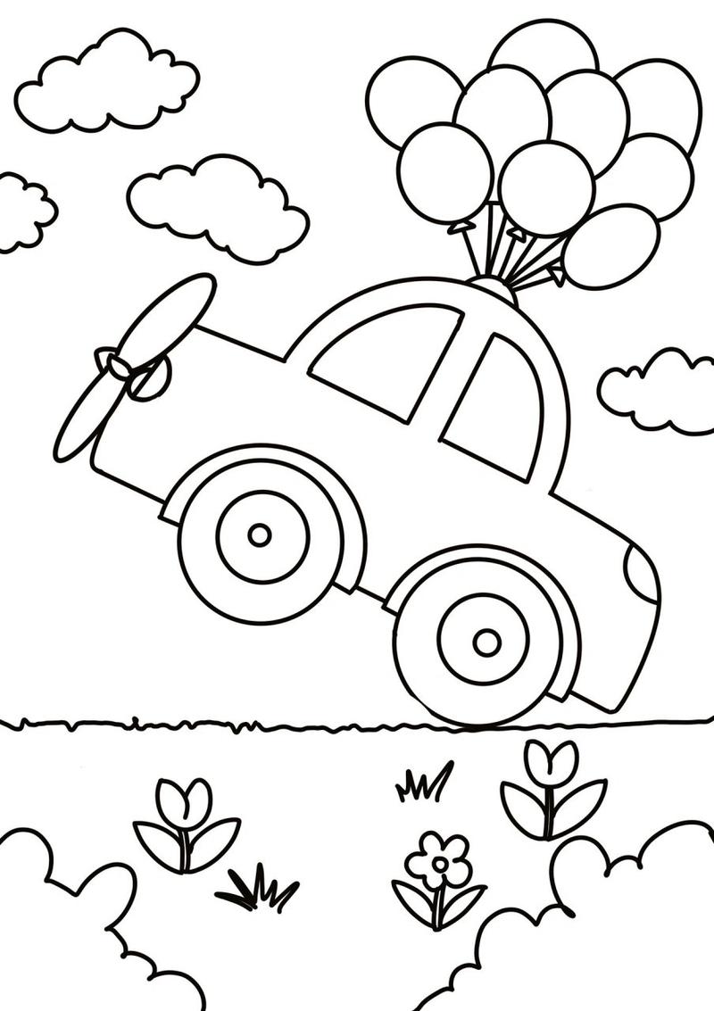 小汽车 创意画 儿童画 简笔画 有线稿