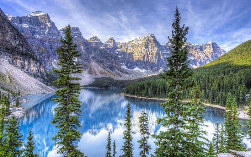 壁纸 加拿大,湖泊,树木,山脉,自然景观 3840x2160 uhd 4k 高清壁纸