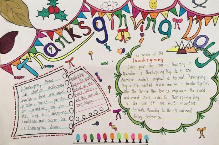 感恩节的手抄报英语简单又漂亮四年级