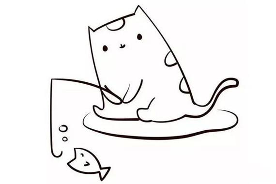 小猫钓鱼的简笔画8幅