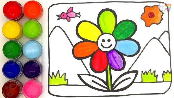 花朵的简笔画,幼儿早教画七色花,亲子互动玩颜色涂抹游戏