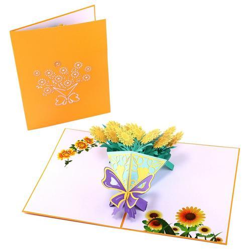 妇女节贺卡3d立体贺卡玫瑰百合太阳花花束手工贺卡创意礼物卡片