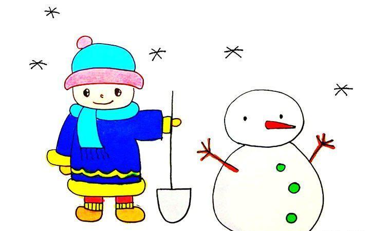 孩子们玩雪的简笔画