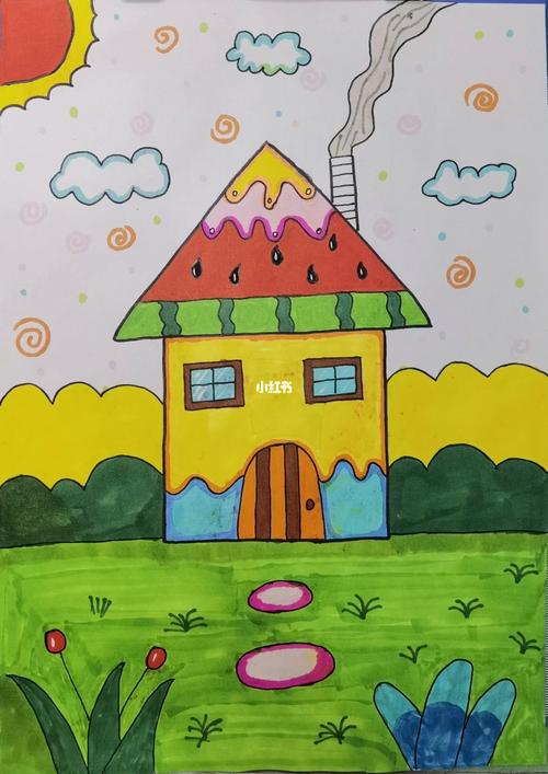 西瓜房子房子简笔画儿童创意画