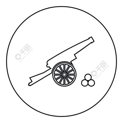 圆形圆形轮廓矢量图中的中世纪大炮射击核心图标黑色