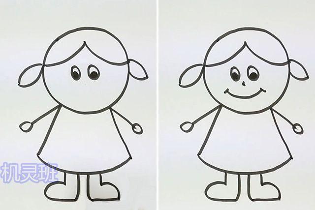 怎么一步一步教儿童画自画像:小女孩简笔画(步骤图解)4