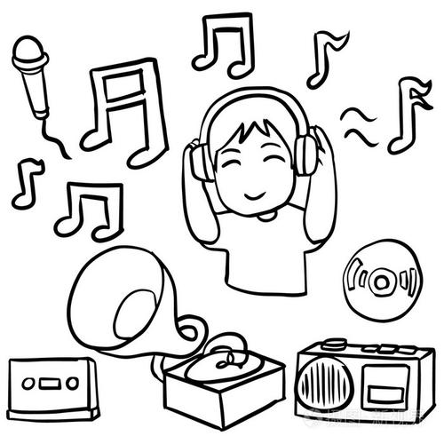 向量集的男孩听音乐和音乐设备插画-正版商用图片1n0eqa-摄图新视界