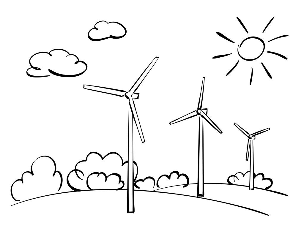 风力发电机组与自然-矢量图