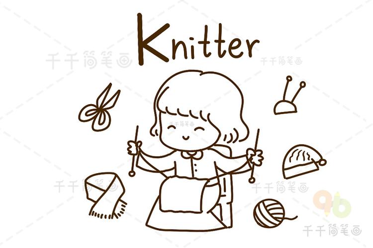 如何画职业英语词汇简笔画编织者knitter