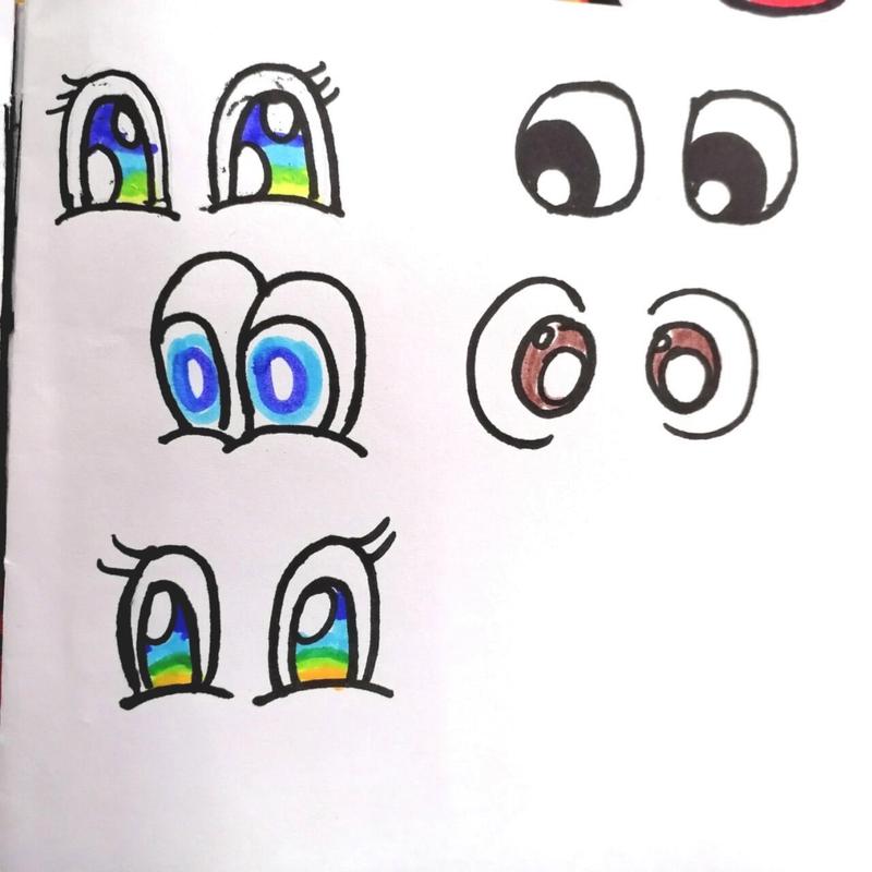 儿童简笔画眼睛大全 用的是西瓜太郎十二色,打印纸