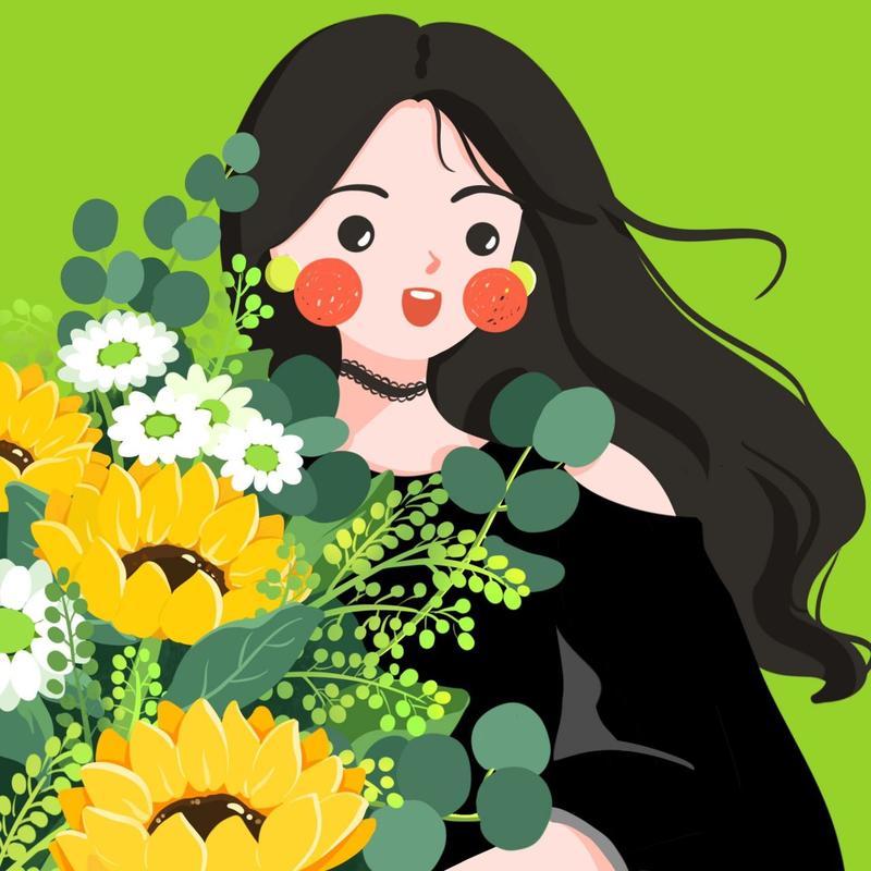 插画头像 | 手捧向日葵花束的可爱女生 让我们都能保持这一股,向阳而
