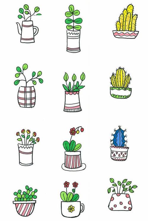 72款彩色盆栽植物简笔画图片 彩色盆栽怎么画