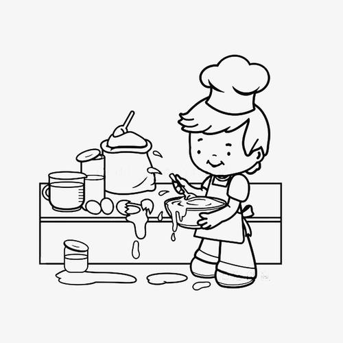 小男孩厨房做饭简笔画