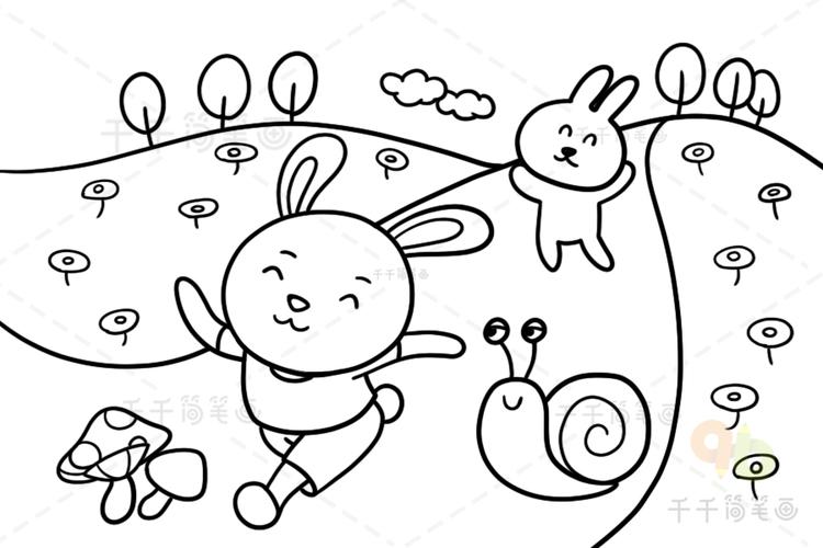 森林动物运动会涂色画_幼儿园大班涂色模板简笔画