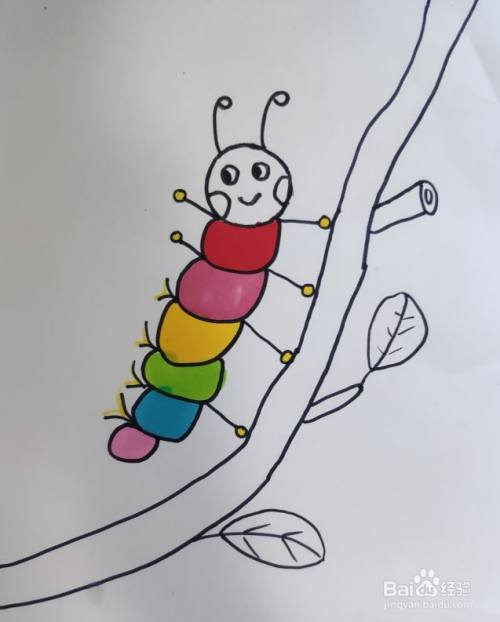 毛毛虫在树上简笔画彩色