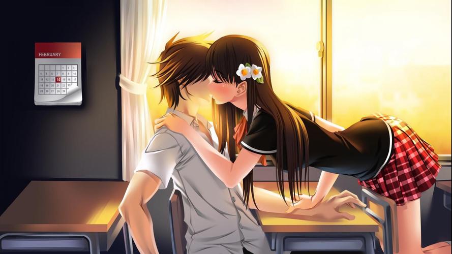 *节主题动漫甜蜜情侣亲吻高清电脑桌面壁纸