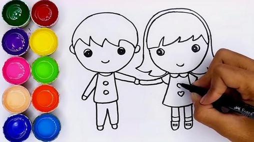 卡通小男孩和小女孩简笔画