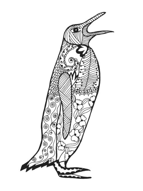 企鹅动物黑白线稿纹身图案印花矢量