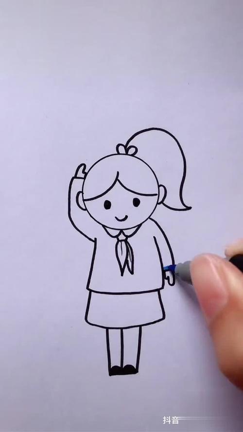 笔画戴红领巾的少先队员可爱小女孩简笔画小学生敬礼怎么画小学生敬礼