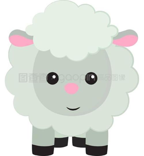 可爱的小绵羊,插图,白色背景的矢量.
