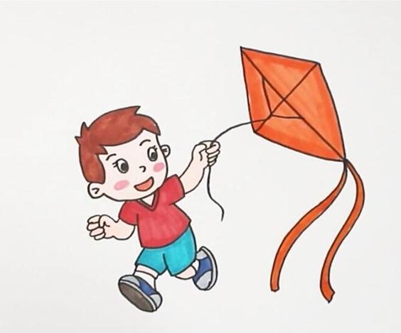放风筝的孩子简笔画卡通