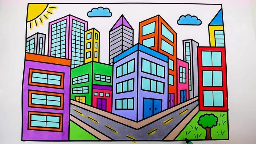 画高楼大厦简笔画画法高楼房简笔画彩色画在线图片欣赏城市楼房简笔画