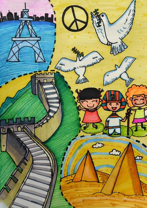 中国梦想西安经开第一学校西安经发学校世界和平海报绘画优秀作品展