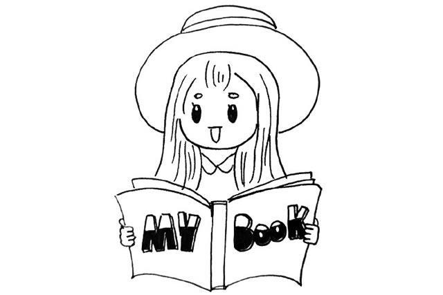 小女孩在书店看书简笔画