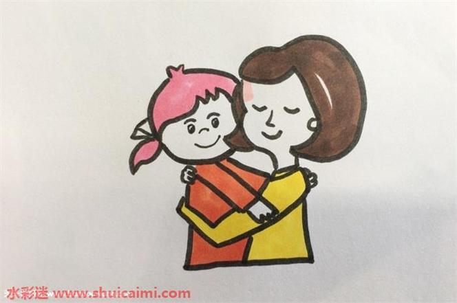 父母拥抱孩子的简笔画图片