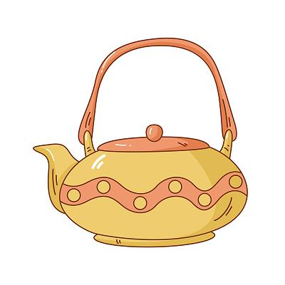 卡通黄色圆形喝茶茶壶png素材茶叶茶壶