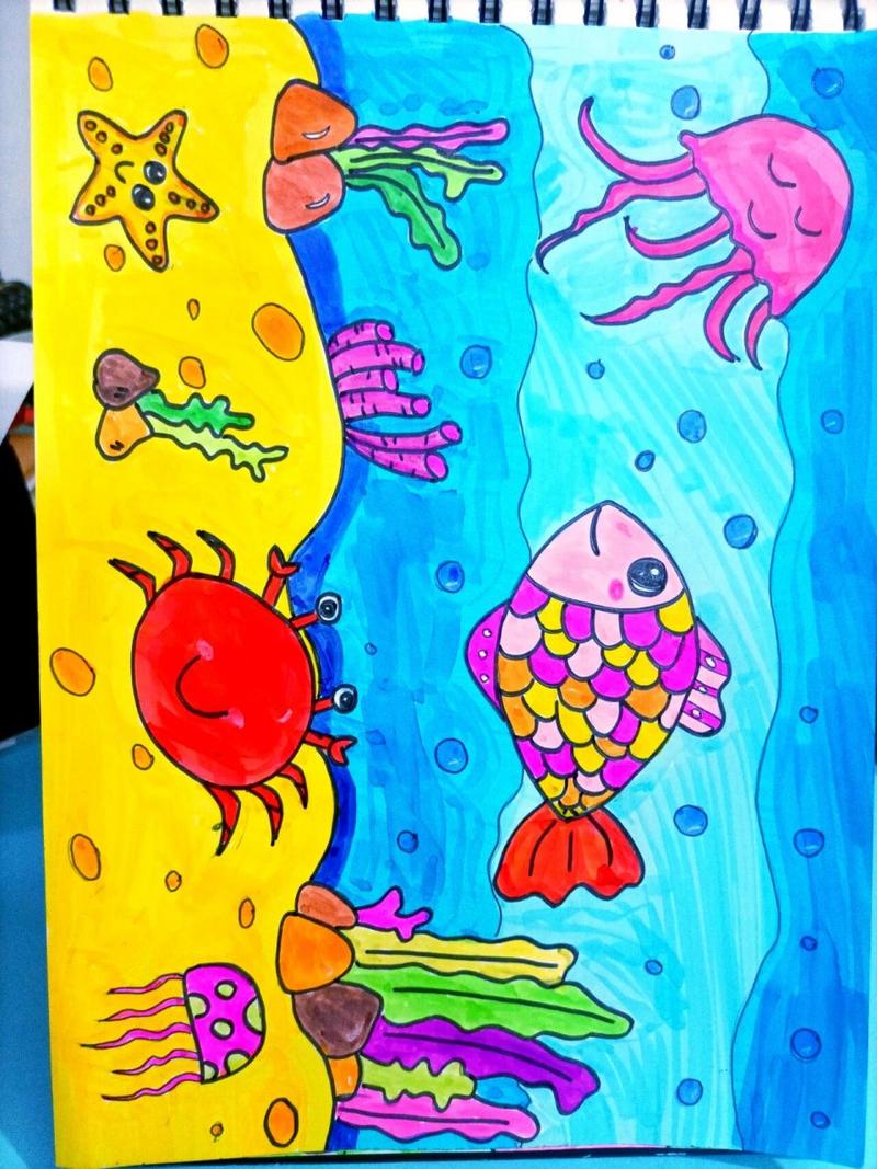 幼儿园简笔画 彩色的海底世界