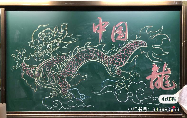 小学美术课中国龙教师黑板范画及学生作品