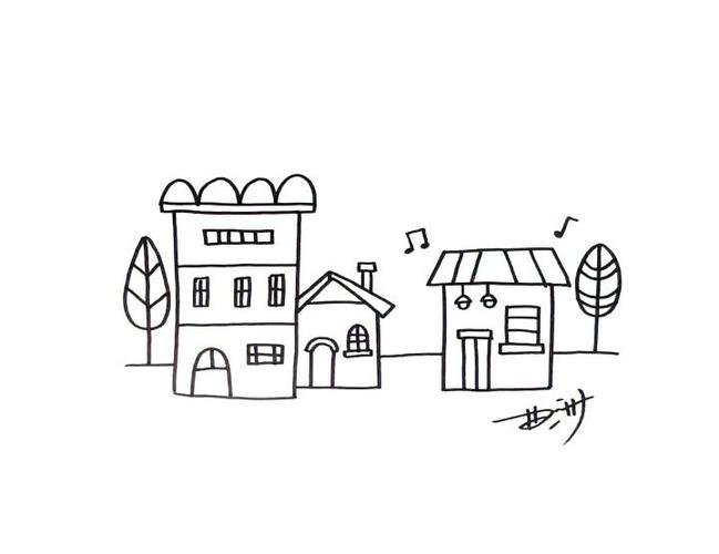 漂亮的小镇房子简笔画