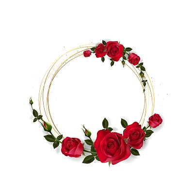 红色玫瑰花环七夕玫瑰手绘玫瑰花边圆形框png素材