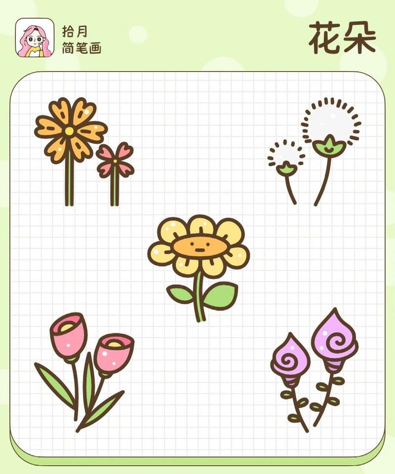 拾月简笔画·春天的花朵98鸟语花香