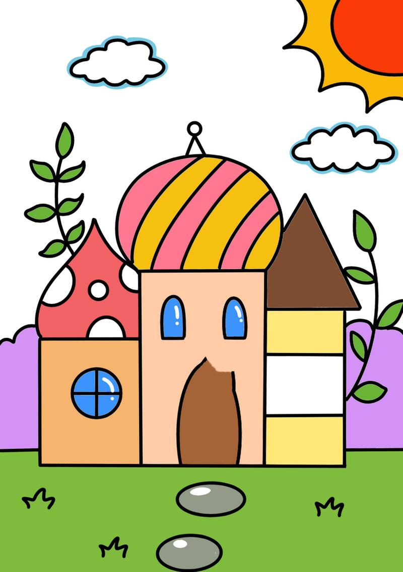 幼儿简笔画大全最简单彩色城堡