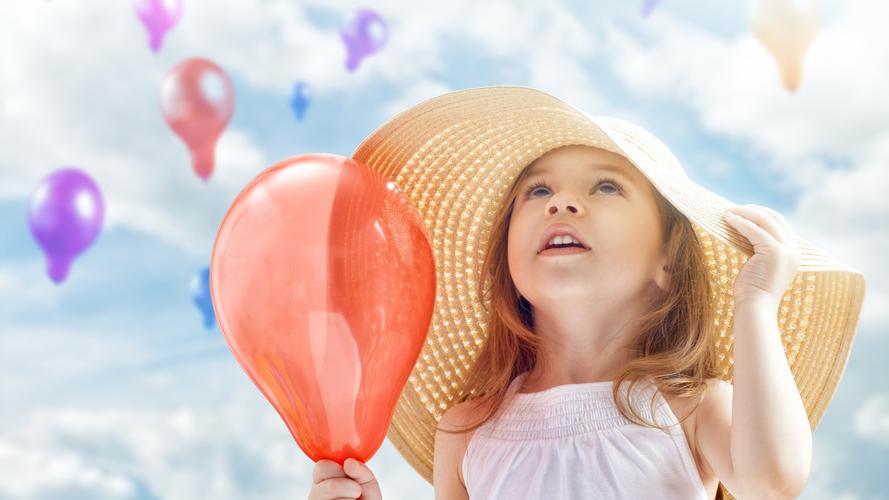可爱的小女孩,孩子,气球,帽子,夏天 iphone 桌布