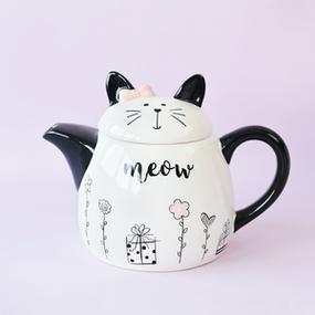 卡通猫咪茶壶创意陶瓷茶具大容量客厅家用凉水壶个性可爱花茶单壶