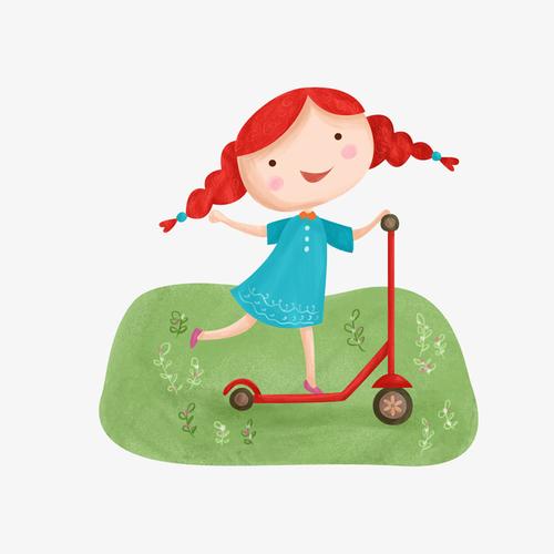 一个小女孩骑滑板车的卡通头像