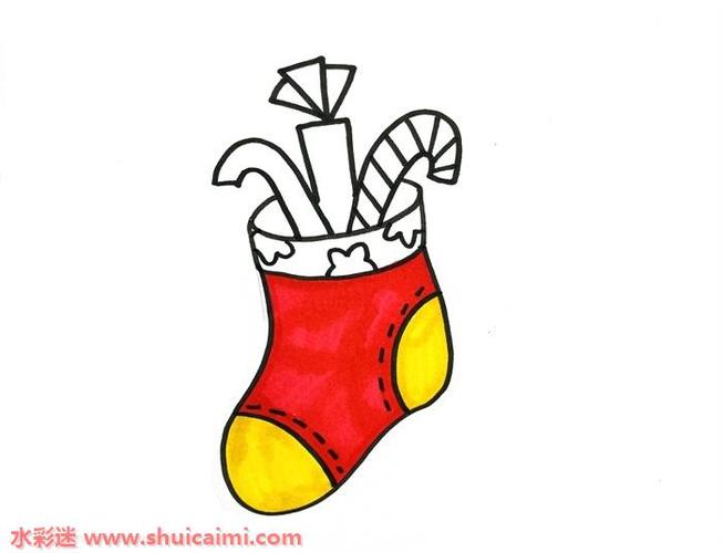 圣诞节袜子简笔画带颜色