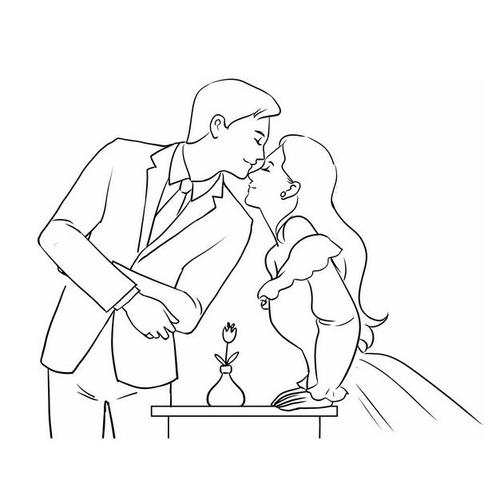 亲吻鼻子的情侣*节手绘线条素描插画116289免抠图片素材