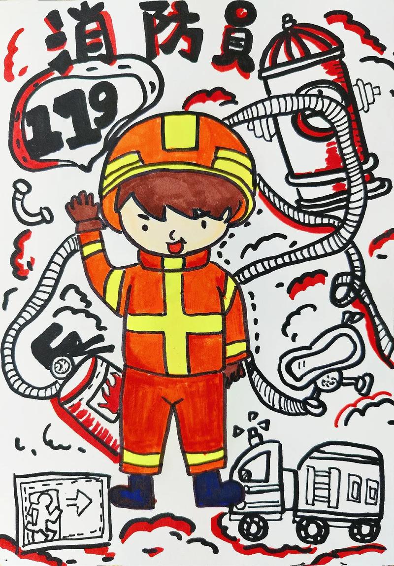 关于消防的主题绘画作品简笔画