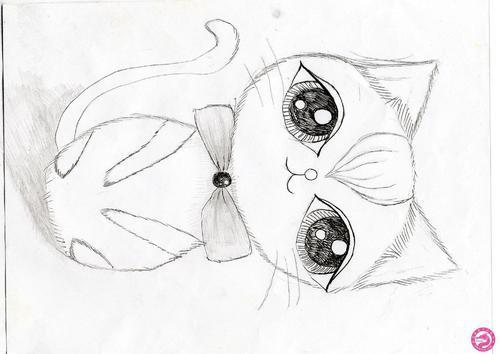 猫钢笔素描简笔画