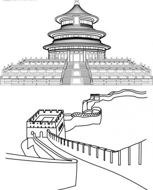 中国建筑长城简笔画