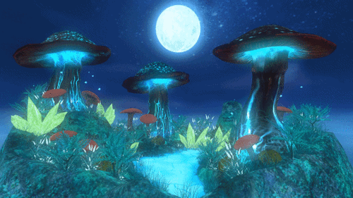 影视动画 梦幻蘑菇场景   月色下朦胧的蘑菇群    细节丰富的奇异蘑菇