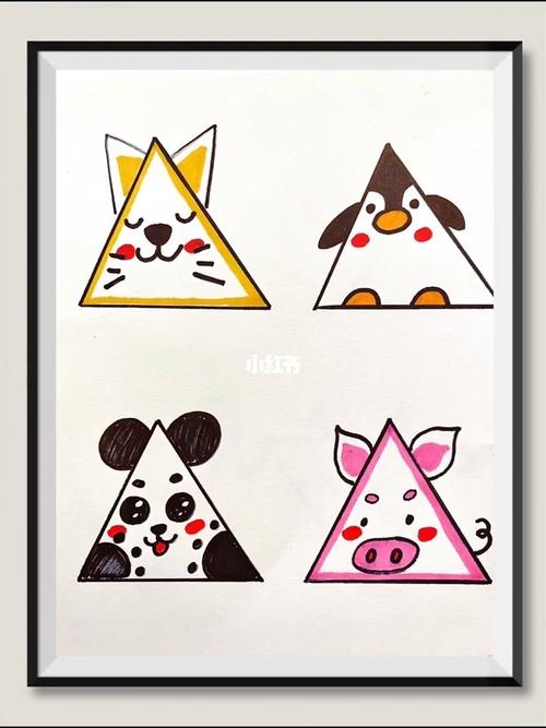 创意可爱简笔画三角形动物头像
