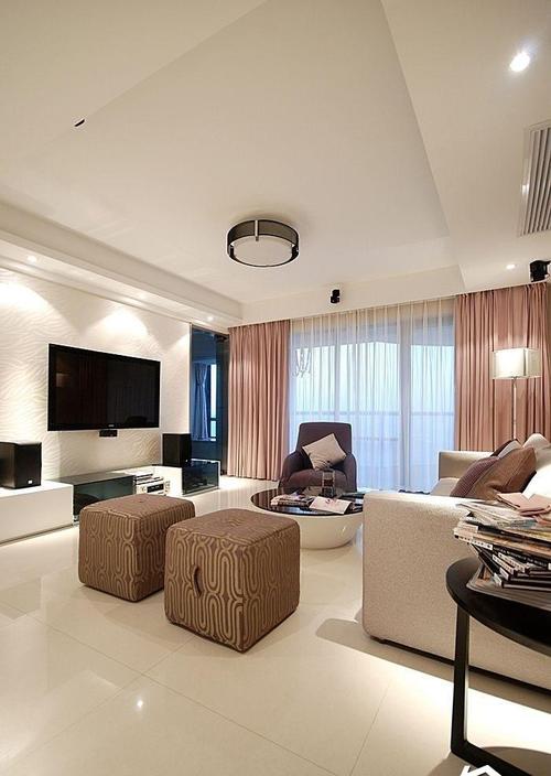 简约风格三居室简洁白色120平米客厅电视背景墙沙发效果图