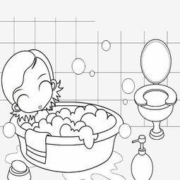 儿童浴缸洗澡简笔画